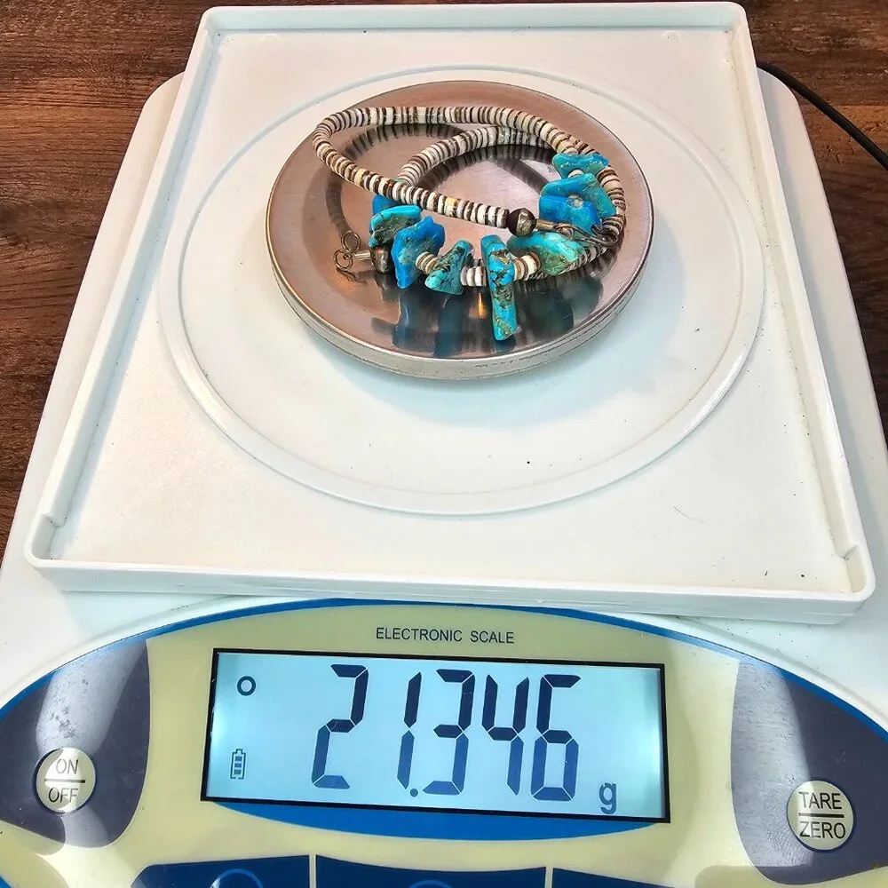 Vintage Natural Nugget Turquoise & Heishi Shell Beaded Chocker Necklace, 15” - Picture 7 of 7